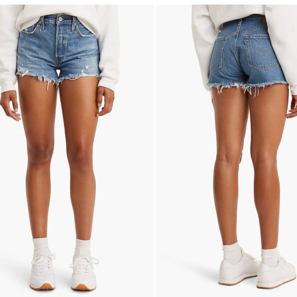 Levi's Blue Distressed Denim Jean Shorts